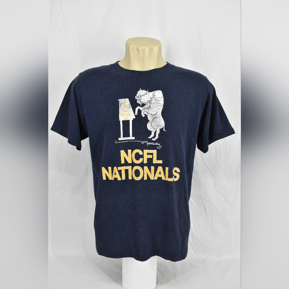 Vintage 80'sChampion Printed T-shirt  NCFL Nationals Buffalo '87,Sz:XL,Navy Blue